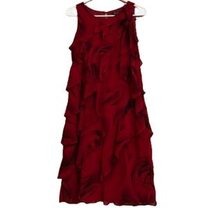 WHBM Women’s Red Rose Chiffon Ruffle Tiered Cocktail Dress Size-M